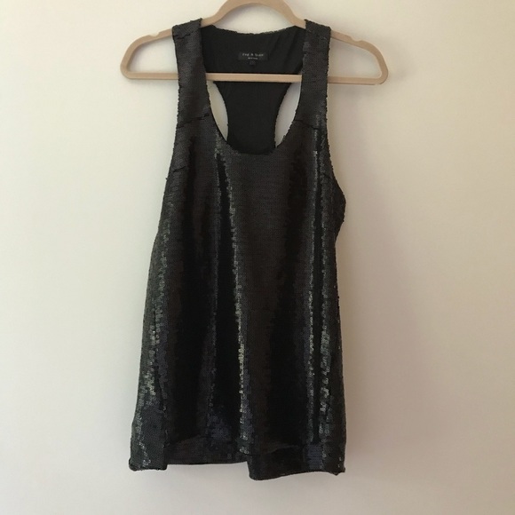 EUC Rag and Bone Black Racerback Sequin Top SzS​​​ - Picture 1 of 8